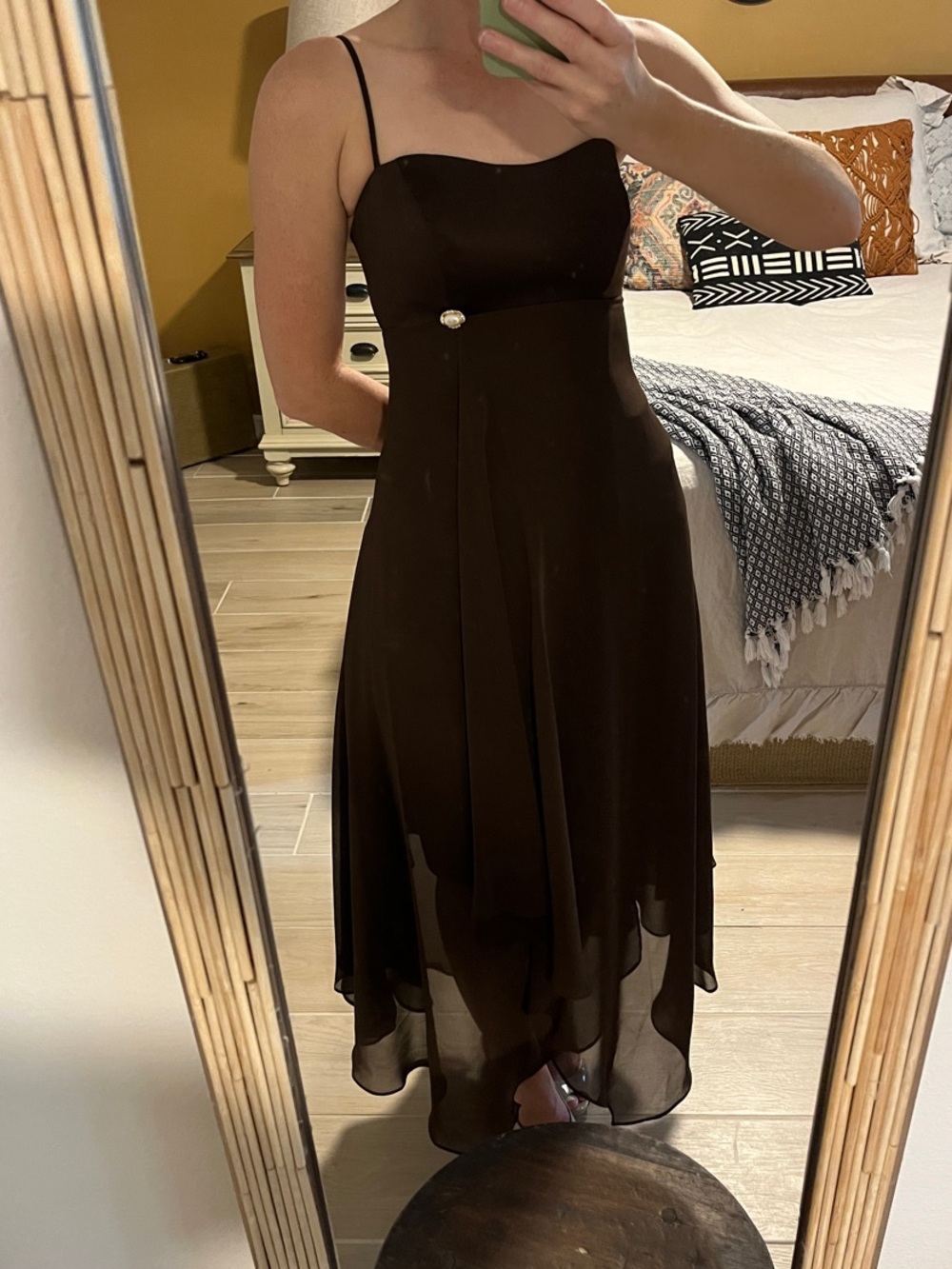 Alfred Angelo Brown High-Low Spaghetti-Strap Dress